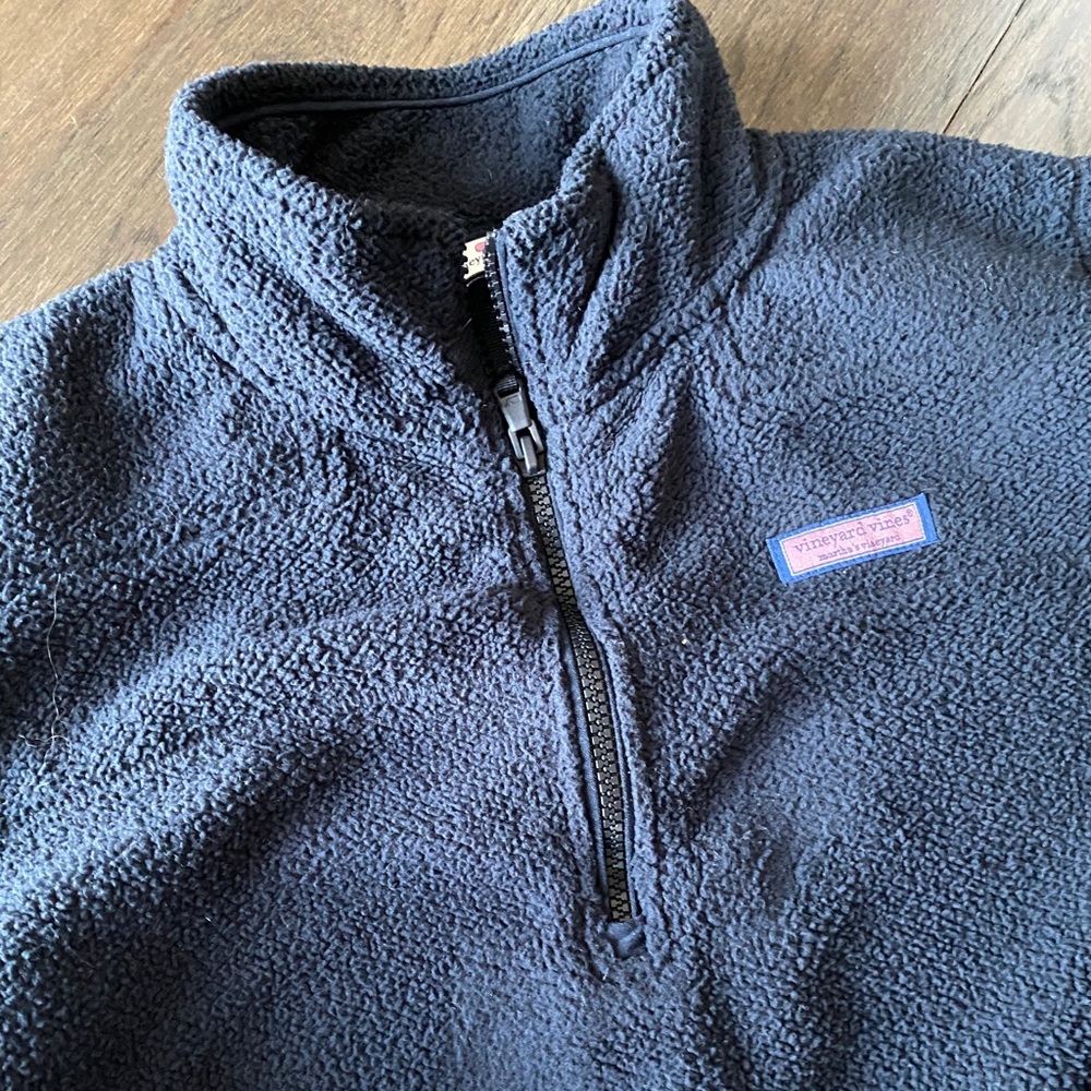 Vineyard Vine black quarter zip Sherpa fleece pullover, size Women’s Large